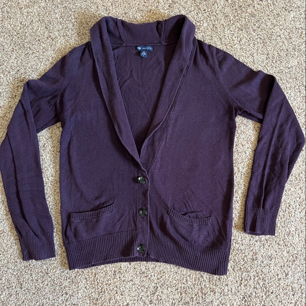 Purple cardigan sweater